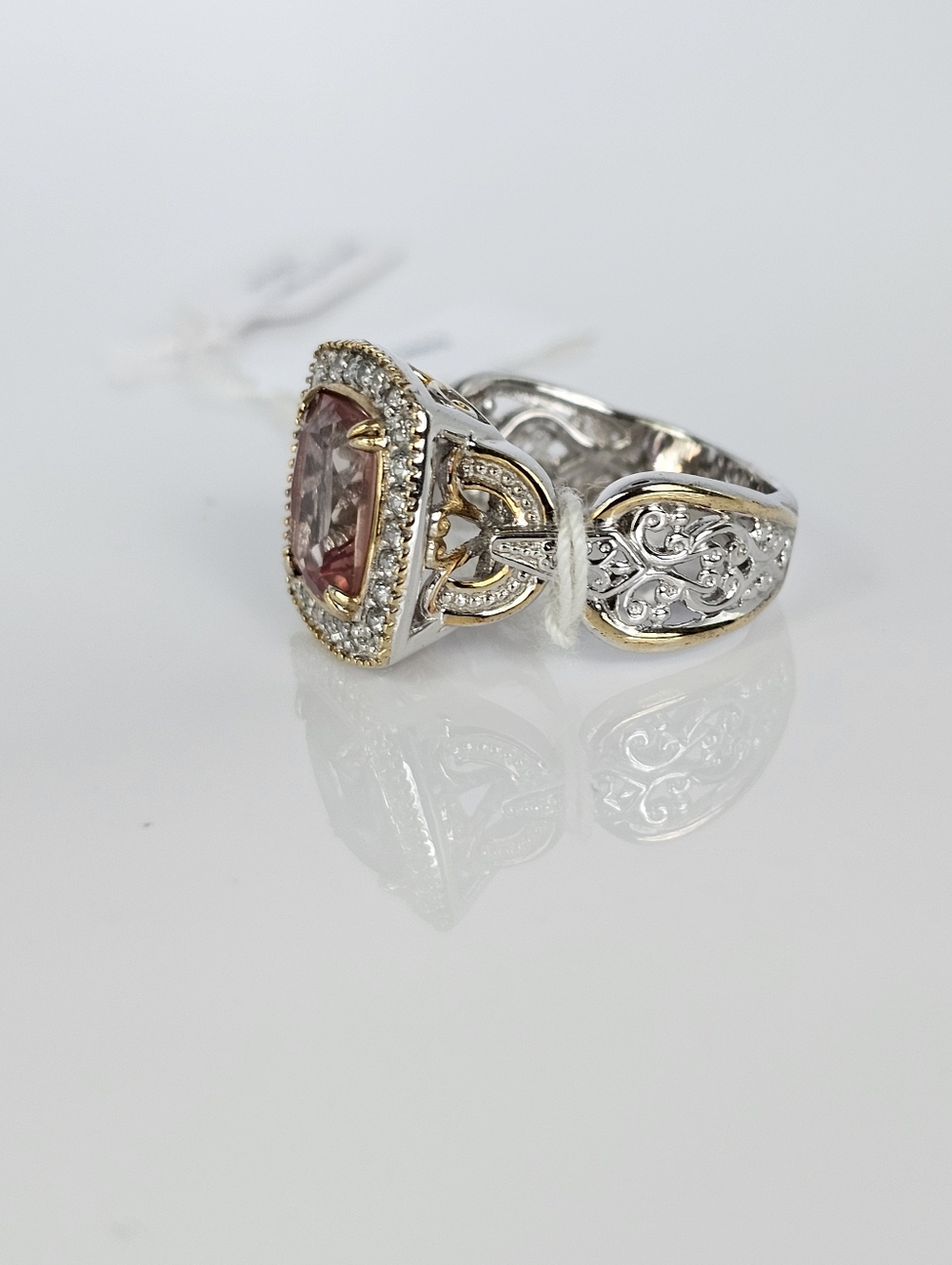 Natural Morganite & Diamond Palladium Sterling Silver 18k Ring Size 7.5! NEW - Picture 14 of 15